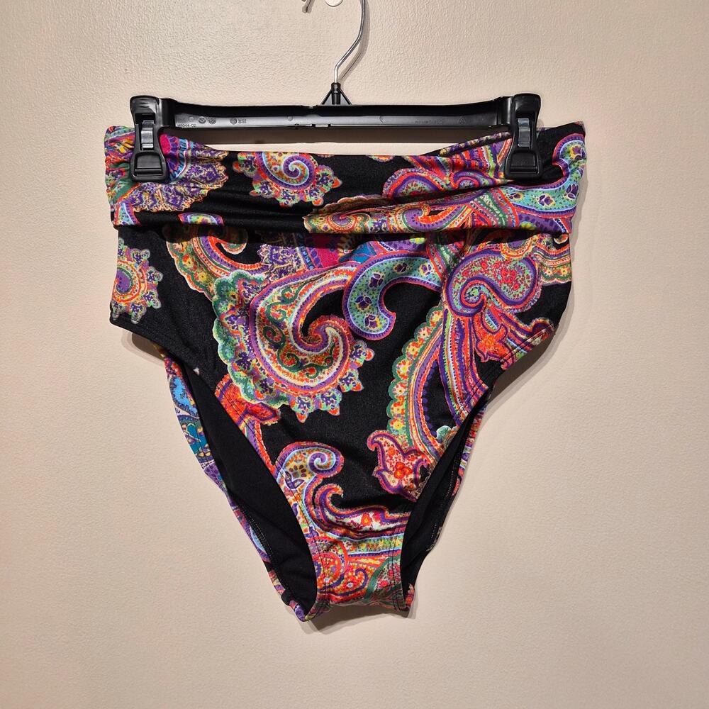 Lauren Ralph Lauren NWT 12 High Waist Black Bikini Bottom Paisley